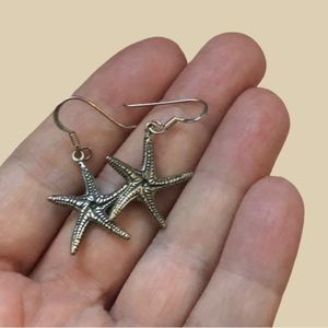 Vtg stamped 925 sterling silver starfish dangle earrings beachy